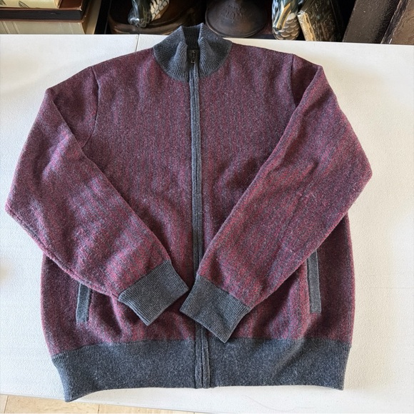 Saks Fifth Avenue cashmere Red and Gray Zip-Up Sweater